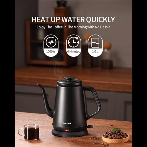 Gooseneck Electric Kettle(1.0L),1000W Electric Tea Kettle of 304 Stainless Steel - Picture 4 of 8